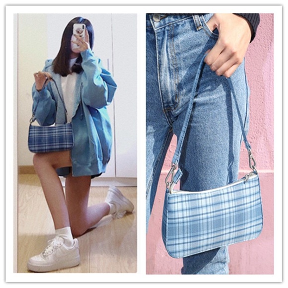 Brandy Melville blue plaid shoulder bag - Picture 3 of 7